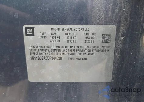 2013 Chevrolet Malibu 1Ls from USA, damaged, VIN 1G11B5SA6DF344820